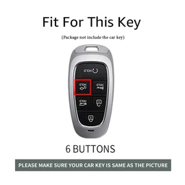 ontto 6 buttons Car Key Case Cover Fit for Hyundai Ioniq 5 Sonata Santa Fe Nexo Tucson Palisade 2020 2021 2022 2023 2024 Alloy Leather Smart Key Holder shell keyring Accessories-Round keychain