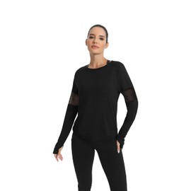 ICTIVE Long Sleeve Workout Shirts for Women Loose Fit Workout Tops for Women Running Shirts Women with Thumb Hole Long Sleeve Tee Shirts for Women Yoga Shirts for Women Gym Shirts Black L