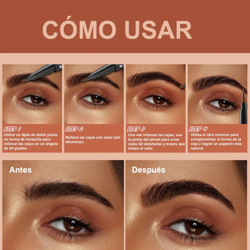 Delineador De Cejas 2 Puntas Impermeable 24h Duración