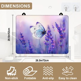 Stove Top Covers for Electric Stove,Purple Lavender Butterfly Heat Resistant Glass Cooktop Cover Protector for Kitchen Ceramic Countertop Dish Drying Mats 28.5'' x 20.5''