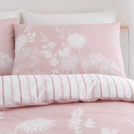 Catherine Lansfield Meadowsweet Floral Reversible Single Duvet Cover Set with Pillowcase Blush Pink