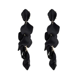 Long Acrylic Rose Petal Earrings Dangle Exaggerated Flower Statement Floral Tassel Drop Earrings for Women Party, Daily Wear (Black)