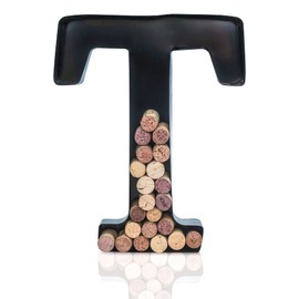 Made Easy Kit Metal Letter Wine Cork Keepsake Saver & Holder Monogram w/Free Wall Mount Kit A-Z (Letter T, Large)