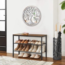 Rustic Farmhouse Round Wall Mirror Tree of Life Decorative Hanging Mirror White Wooden Circle Mirrors for Wall Decor for Bedroom, Bathroom, Living Room or Entryway