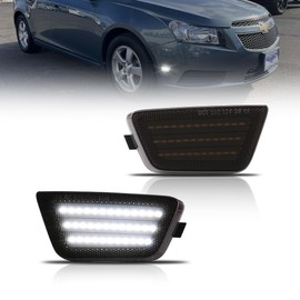 OFFKAT Front Fender LED Side Marker Lights for Chevy Cruze 2011 2012 2013 2014 2015, Cruze Smoked Lens Side Bumper Marker Lamps, [Ultra-Bright] White LED Side Markers Turn Signal Lights, 2 PCS