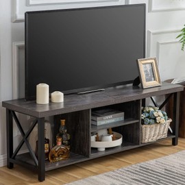 GAZHOME TV Stand for TV up to 65 Inches, TV Cabinet with Open Storage, TV Console Unit with Shelving for Living Room, Entertainment Room, Gray