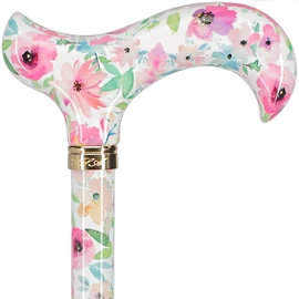 Royal RC Canes Watercolor Flowers Vivienne May Designer Derby Adjustable Walking Cane – Stylish Lightweight Aluminum Walking Stick for Men and Women with HD Pattern