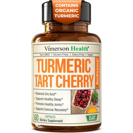 Turmeric Curcumin Supplement with 10:1 Tart Cherry Extract & Celery Seed Extract - Natural Uric Acid Balance, Joint Health & Sleep Aid - Turmeric Curcumin with Black Pepper. 60 Tart Cherry Capsules