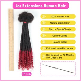 10 inch Loc Extensions Human Hair with Curly Ends, 0.4cm Width Permanent Dreadlock Extension Human Hair 20 Strands 1B-BUG 100% Full Handmade Dreads .Dyed and Bleached Pre Curled Drealocks