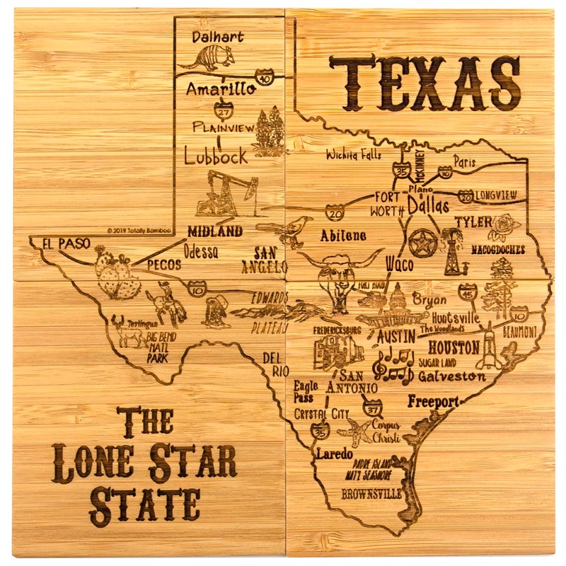 Totally Bamboo Texas State Puzzle 4 Piece Bamboo Coaster Set