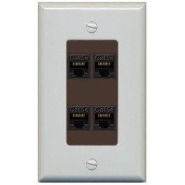 RiteAV Decorative 4 Port Cat5e Ethernet Wall Plate - 1 Gang Gray/Brown