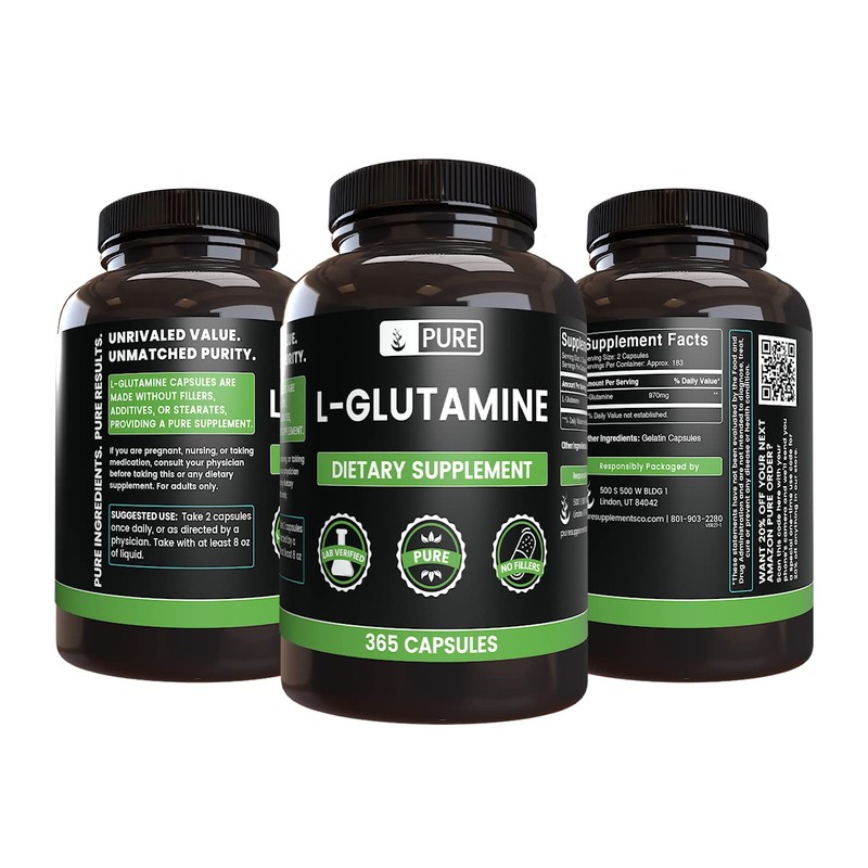 Pure Original Ingredients L-Glutamine (365 Capsules) No Magnesium Or Rice