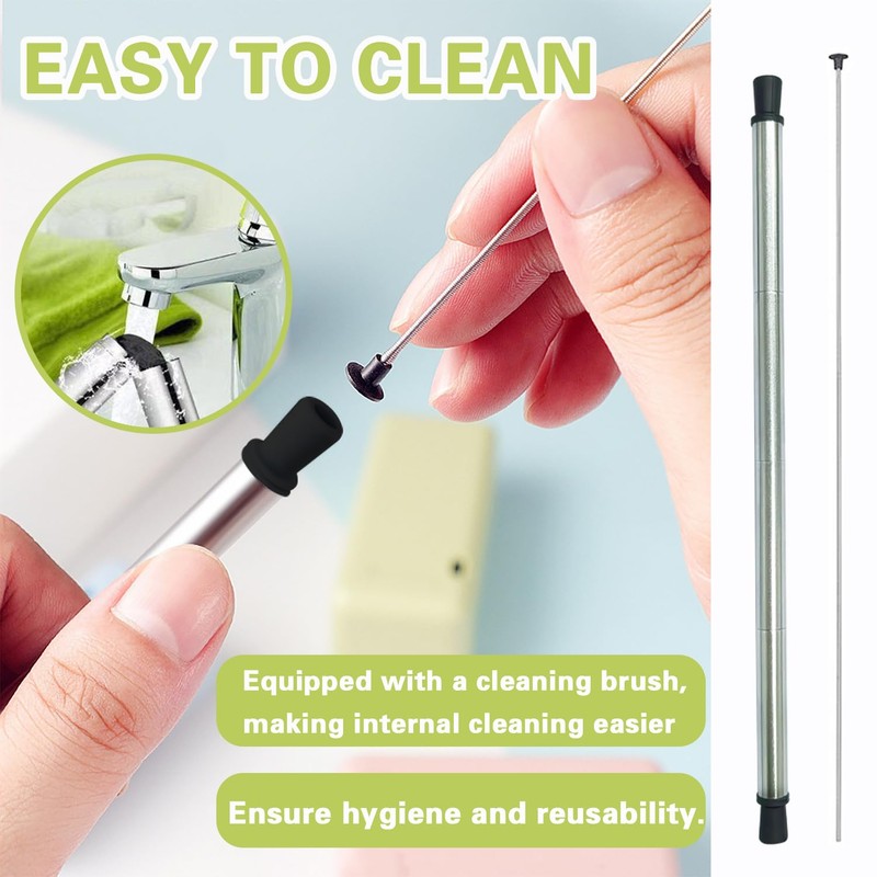 AACGIN Foldable Straw with Storage Box, Reusable Folding Stainless Steel