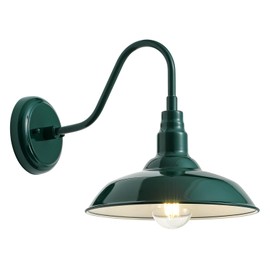 GOALPLUS 10'' Dome Outdoor Gooseneck Barn Light Fixture with Wall Mount, Green Exterior Porch Barn Door Lighting, Farmhouse Style Outside Porch Gooseneck Wall Sconce for Patio, Yard, Garage, House