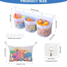 lafo Bath Toy Storage, Bath Toy Storage, Bath Toy Hanging Organiser, Bath Toy Mesh Bag with 2 Hooks and 1 Mesh Bag