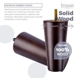 Btowin 4 inch Solid Wood Furniture Legs, 4Pcs Mid-Century Modern Walnut Wooden Replacement Feet with Threaded 5/16'' Hanger Bolts & Mounting Plate & Screws for Sofa Couch Armchair Cabinet TV Stand