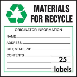 Accuform Signs MHZW45EVP Adhesive-Poly Vinyl Hazardous Waste Label, Materials for Recycle", 6" Length x 6" Width x 2.6 Mil Thickness, Green/Black/White (Pack of 25)
