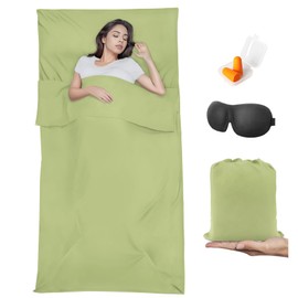 BREENHILL Sleeping Bag Liner，Camping Sheets & Travel Sheet, Hostels & Traveling Adult Sleep Sack for Backpacking, Hotels Lightweight Single & Double Camping Sleeping Bag Liners Green