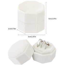 DesignSter Ring Box for Wedding Ceremony Octagon 3 Slots Velvet Ring Box Wedding Ring Box Premium Ring Bearer Boxes for Proposal Engagement (Beige)