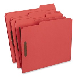 Universal 13523 Deluxe Reinforced Top Tab Folders, 2 Fasteners, 1/3 Tab, Letter, Red, 50/Box