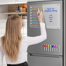 Magnetic Acrylic Calendar for Fridge，Acrylic Calendar for Fridge with 8 Colorful Markers，Clear Dry Erase Boards for Events/Shopping Lists/Dinner (Weekly Planner)