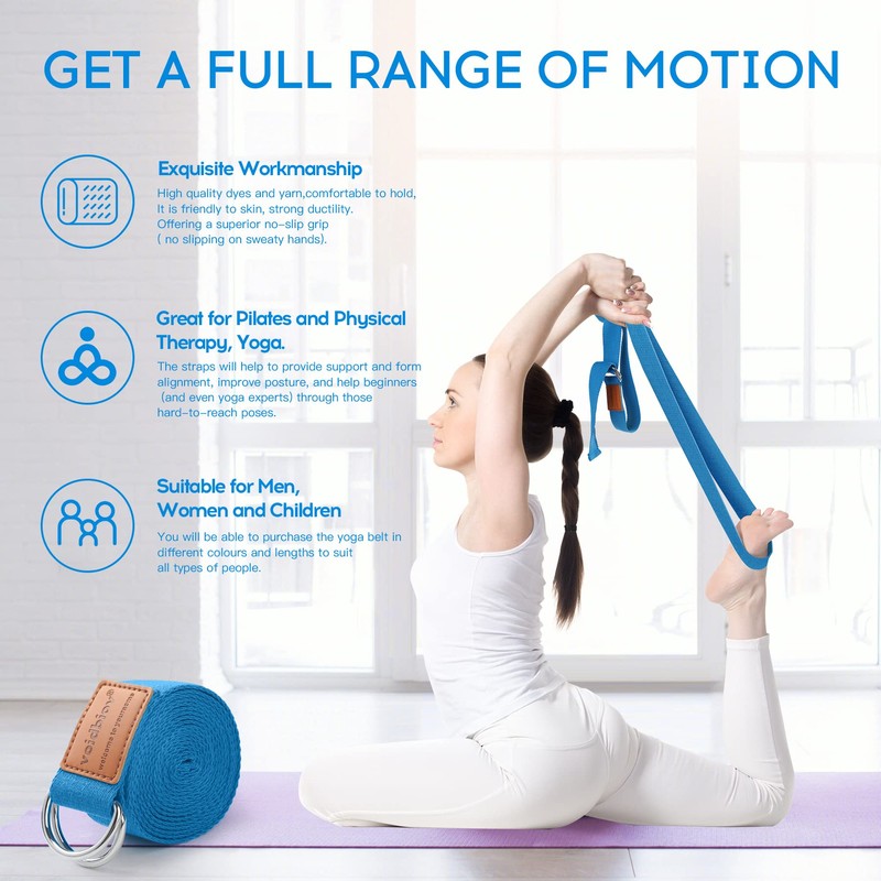 voidbiov D-Ring Buckle Yoga Strap 1.85 or 2.5M, Durable Cotton