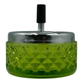 4.4” Vintage Round Push Down Glass Ashtray – Spinning Self-Extinguishing Design for Indoor/Outdoor Use Choose Your Own Colour (Green)
