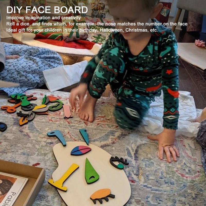 Kids Wooden Puzzle Board 26 Blocks Face Shaped Improve Imagination