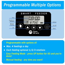 AquaMiracle Programmable Automatic Fish Feeder for Aquarium, Auto Fish Food Dispenser with Timer, Volume Adjustable Vacation Aquarium Feeder with Digital Display, for Granules Pallets Strips