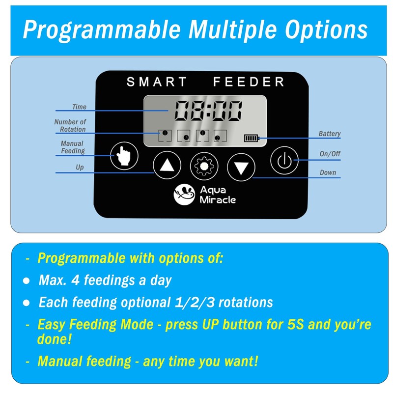 AquaMiracle Programmable Automatic Fish Feeder for Aquarium, Auto Fish Food