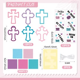 Tinlade 24 Sets Mother's Day Crafts Religious Cross Suncatcher Tissue Paper Craft Kit DIY Window Decor Make Your Own Cross Hanging Ornaments for Mother's Day Easter Holiday Activities Party Favors