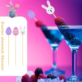 AWCIGG® Pack of 100 Easter Eggs Rabbit Cocktail Picks, Easter Wooden Cocktail Toothpicks, Long Cocktail Picks, Easter Decoration, Party Picks, Cocktail Sticks for Easter, Wedding, Birthday Party