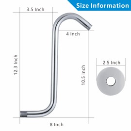 Voolan 12 Inch Shower Head Extension Arm with Flange, S Shaped Shower head Riser Pipe, Stainless Steel Long Goose Neck Curve Standard 1/2" Connection (Chrome)