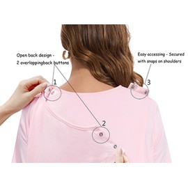 AVIIER Hospital Gowns for Women Open Back Tear Away Snaps 100% Cotton Nightgown Post Shoulder Surgery Dress Adaptive Clothing Pink L