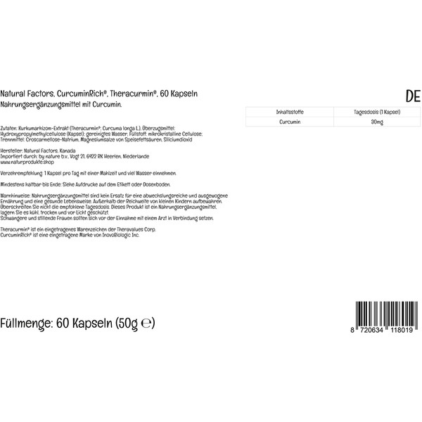 Natural Factors, CurcuminRich Theracurmin, Turmeric Extract, 30mg Curcumin, High Bioavailability,