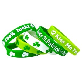 St Patricks Day Rubber Bracelets Green Lucky Four-Leaf Clover Silicone Wristband Good Luck Irish Shamrock Bracelet Set for Women Men Holiday Party Accessories Decoration Favors Gifts﻿-Set 2