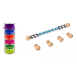 Bello Origen Pincel Difuminador + Pigmentos Neón Para Uñas Torre De 6 Pzs