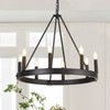 8-Light Farmhouse Wagon Wheel Chandelier, D24" Black Round Chandeliers for