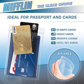 Mifflin Passport & Card Holders (Clear, 102x152 mm, 50 Pack), Extra Large ID Name Badge Holder, Zipperless Vertical Plastic Card Holders