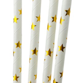YAOSHENG Paper Straws for drinking, Pack 100 Gold Stars Paper Straws for Cocktail Party Supplies,Birthday,Wedding,Bridal/Baby Shower,Juice,shakes,Smoothies