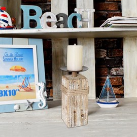 Farmhouse Rustic Candle Holder for Pillar Candles, Vintage Seaside Wood Pillar Candles Holder Decorative Candlestick Holder Candle Stand for Table Centerpiece Rooms Decor