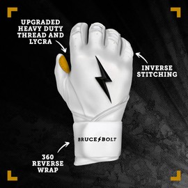 BRUCE BOLT Original Series Long Cuff White Batting Glove - White Youth Small