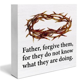 Christian Easter Decor Rustic Religious Wooden Sign Farmhouse Easter Desk Decorations Home Living Room Shelf Decor 5 x 5 Inches