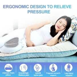 SOMNINOX Knee and Leg Memory Foam Pillow for Side Sleepers, Ergonomic Support for Back, HIPS, Knees, Joints, Nerves and Muscle Discomfort Relief (Gray)