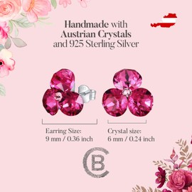 Chic Bijoux Birthstone Stud Earrings for Women – With 4 Austrian Crystals and 925 Sterling Silver – Gift for Mom, Pink/Blue/Purple/Green/Clear (October-Fuchsia 2)