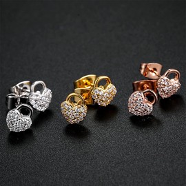 AMOR SPES 18K Gold Love Heart Stud Earrings for Women Girls Crystal Earrings for Brides Bridesmaids Wedding (Rose Gold)