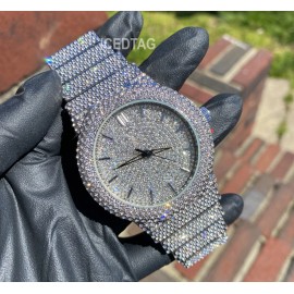 ICEDTAG Full Iced Flooded Band Luxury Bling Simulated Diamond Bracelet Rich Boy Watch - White Gold Color