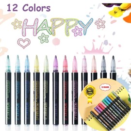 TaimeiMao 12 Colours Glitter Pens Girls Magic Pens Children Acrylic Pens for Stones Waterproof Magic Pens Machine Washable Pens Glitter Stones Painting for Girls Gifts 4-12 Years