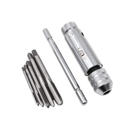 ZONADA Adjustable Size M3 M4 M5 M6 M8 Hand Screw Thread Tapping Tool Chrome Plated Steel T-Handle Reversible Ratchet Wrench Tap Threading Tool