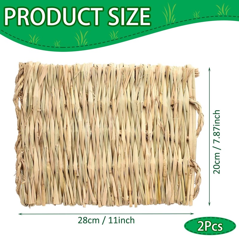 COTELEEC 2 PCS Rabbit Grass Mats, Natural Straw Hay Woven